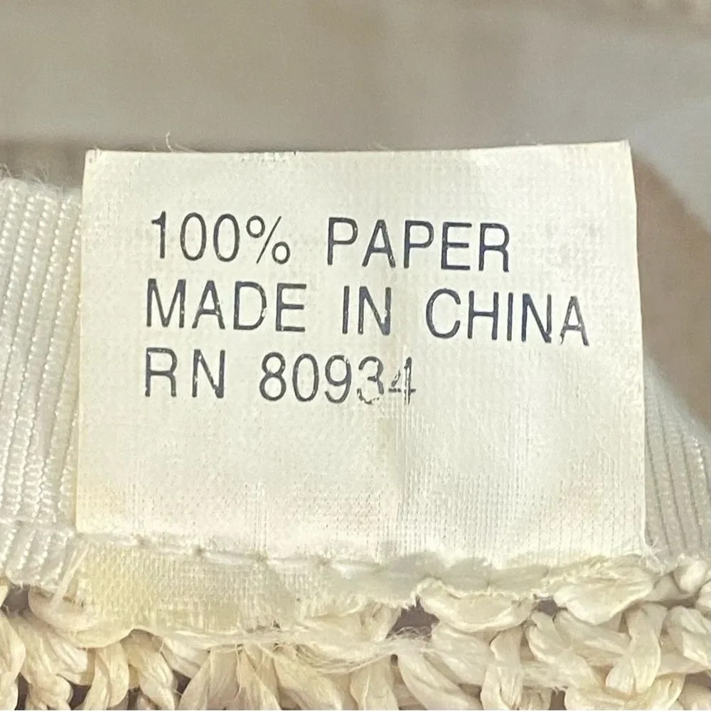 Vintage Woven Summer Hat Floppy Brim Embroidered 100% Woven Paper